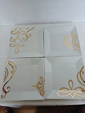 The Cellar Whiteware Modern  Gold Swirl Square 7" Appetizer Dessert Plates set 4