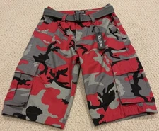 NWT Men’s Nathan Red Grey Camouflage Camo Belted Cargo Pocket Shorts ALL SIZES