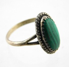 Vintage Southwestern Sterling Silver Malachite Solitaire Ring 925 2.6g Size 7