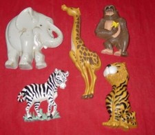 5 Vintage Burwood JUNGLE ANIMALS Wall Hanging Plaque 3354 Zebra Giraffe Tiger