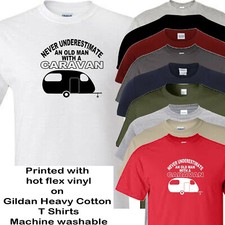 caravan t shirt never underestimate an old man with a caravan