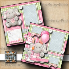 1ST BIRTHDAY BABY GIRL 2 premade scrapbook pages paper layout DIGISCRAP A0051