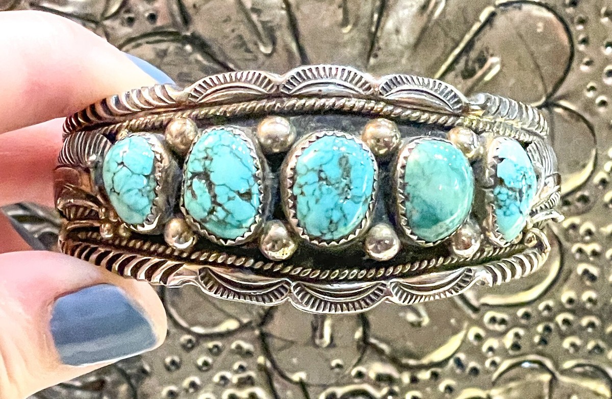 アクセサリー Vintage Navajo Turquoise Silver Bracelet Best Al Yazzie Vintage Native American Navajo Turquoise
