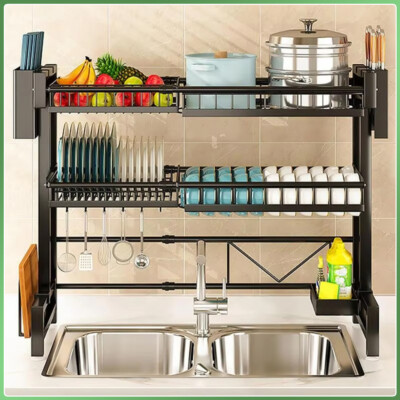 Space Saving Over The Sink Dish Drying Rack 2 Tier Adjustable Dish ...