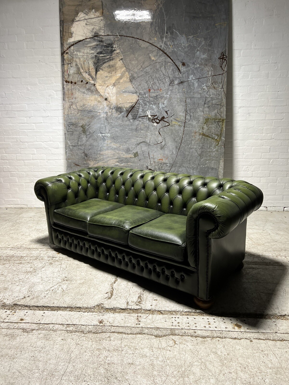 A Rich Green Leather Chesterfield 3 Seater Sofa | eBay UK