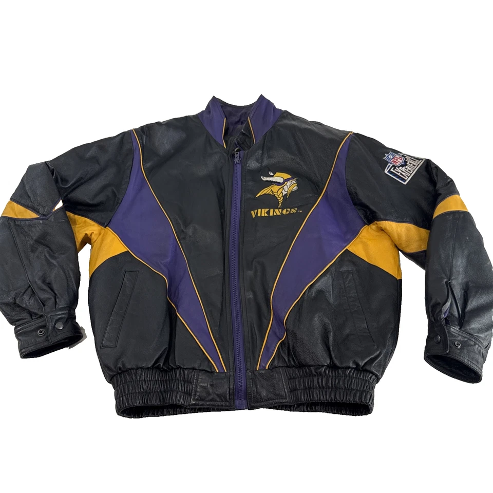 Vintage Pro Player Minnesota Vikings Leather Jacket Mens L NFL 90s Retro - Image 3 of 4