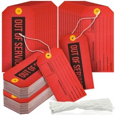 200 Red Out of Service Maintenance Tags with Wire