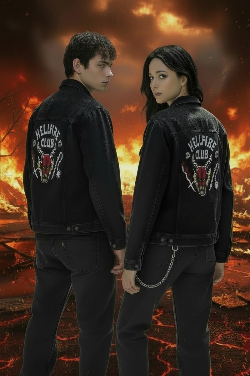 Stranger Things Hellfire Club Denim Jacket embroidered Black XL