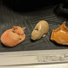 Vintage Sandicasr Lil Snoozer Fox and Bunny Figurine Leaf Is Art Studio Pottery