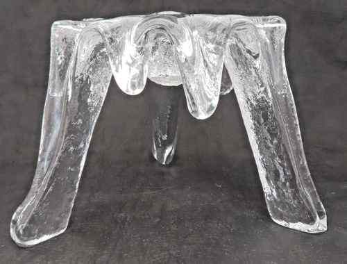 Vintage Blenko Art Glass Clear Melting Ice Tripod Taper Candle Holder 4.5" High