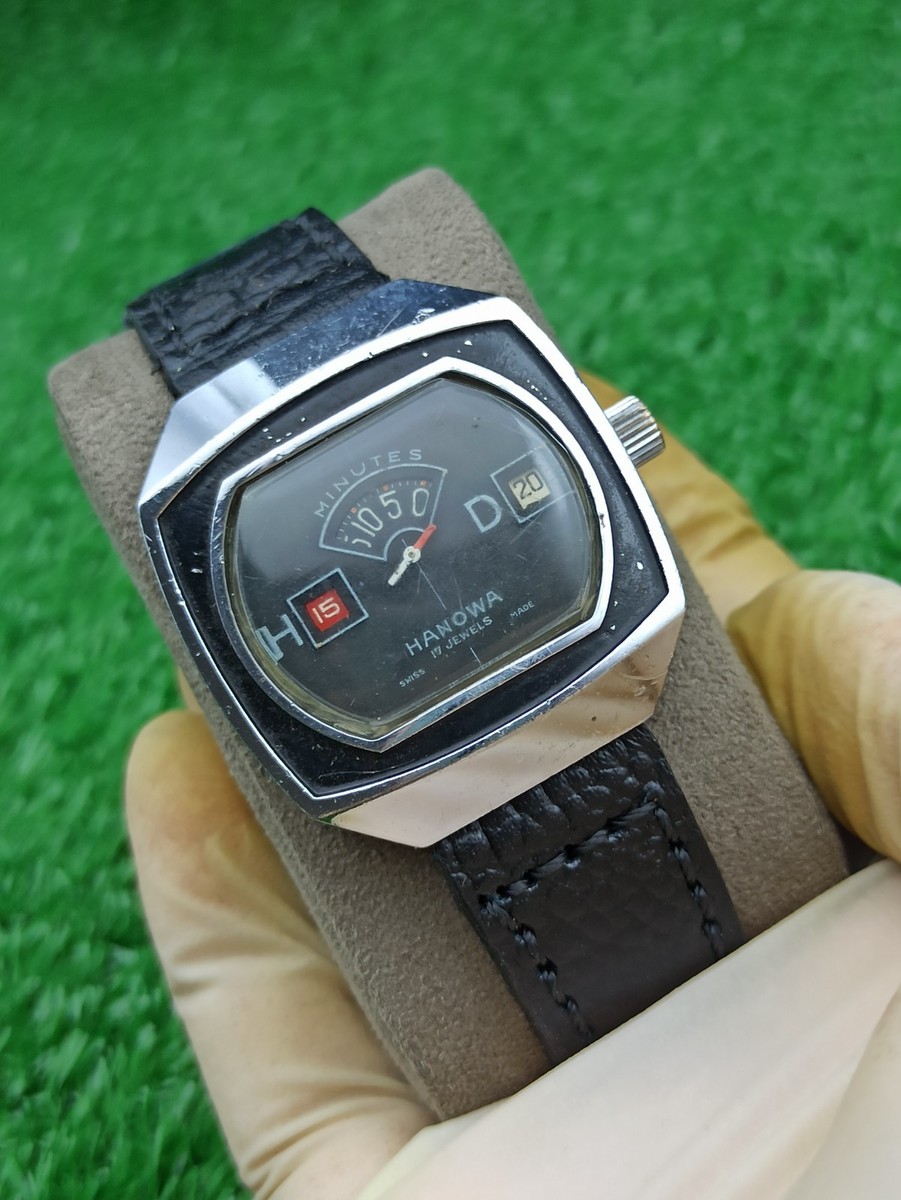 Vintage Hanowa Jump Hour Watch Swiss Made 17 Jewels Mechanical