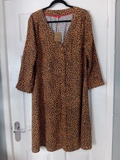 NWT JOULES GENEVIEVE SZ18 BROWN LEAPARD PRINT BUTTON UP COTTON DRESS 101K