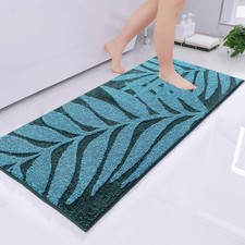 Teal 24x47 Inch Leaf Bath Mat Non Slip Washable Microfiber Runner Rug 1 PCS
