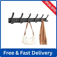 2 Pack Wall Mount Coat Rack with 6 Dual Hooks, Black Wall Hooks for Hanging