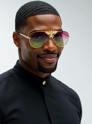 Sunglasses Round Gold Frame Bee Outdoor Party Men Shades UV400 Sun Protection