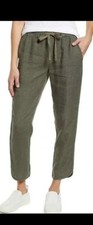 Caslon Linen Pants Women's Tulip Hem Crop Pull On Olive Green - Size M Medium