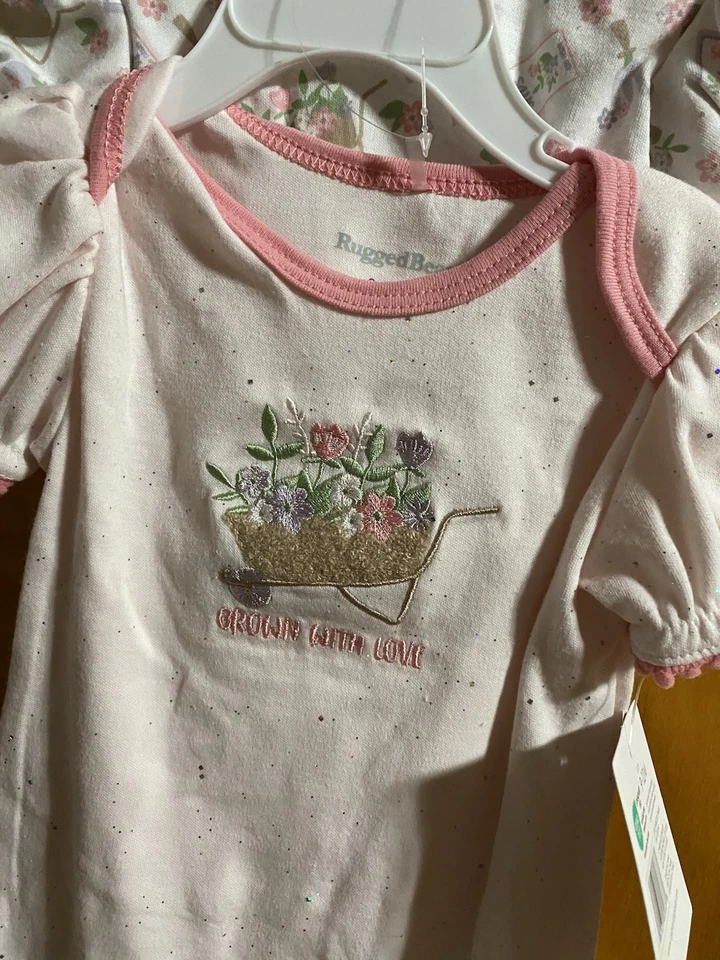 2 NUEVO CON ETIQUETAS 9-12 MESES NIÑAS MANGA CORTA UNA PIEZA TOPS ROSA ESTAMPADO FLORAL OSO RESISTENTE Foto 2 de 3