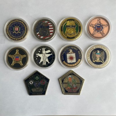 FEDERAL LAW ENFORCEMENT CHALLENGE COIN LOT OF 10 FBI, CIA, NSA, MARSHALS, OSAMA