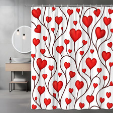 Red Heart Floral Shower Curtain - Cute Love Design for Bathroom