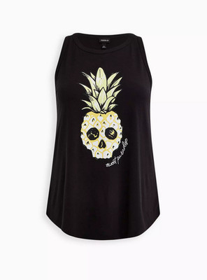 Torrid Womens 3X Classic Fit Scoop Neck Sweet Paradise Pineapple Tank Black