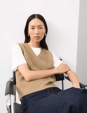 Marks & Spencer Womens Camel Merino Rib V-Neck Sleeveless Vest Top - M&S