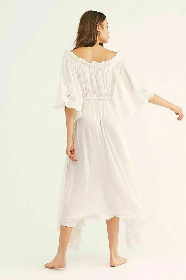 Free People Beach Bliss Maxi Dress White Bell Sleeve Off Shoulder Summer New S - Image 4 of 4