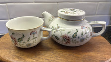 Andrea by Sadek Buckingham Floral Ceramic Lidded Teapot w/ Teacup Made in Japan