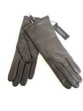 LORD & TAYLOR Leather Dress Gloves Cashmere Lined CHARCOAL  Size 7 1/2  NEW