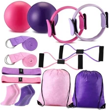 Poen Pilates Ring and Ball Set for Women Pilates Ring Circle 14 Purple, Pink