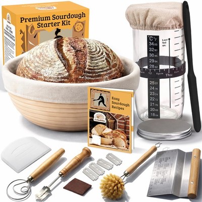 Sourdough Starter Kit for Beginners   Round 9 inch + Jar, Natural