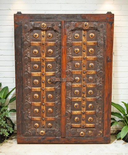 Antique Wooden Large Wall Décor Window Panel Frame Original Old Fine Metal Work