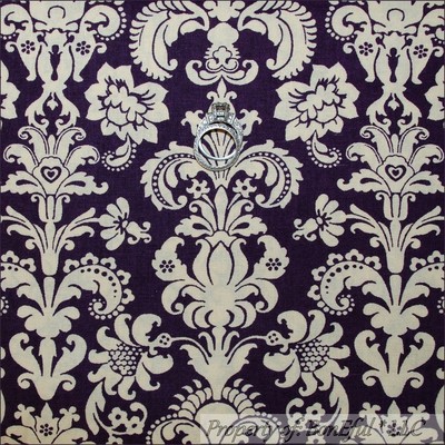 BonEful Fabric FQ Cotton Quilt Purple Cream Flower Damask Victorian Shabby Chic