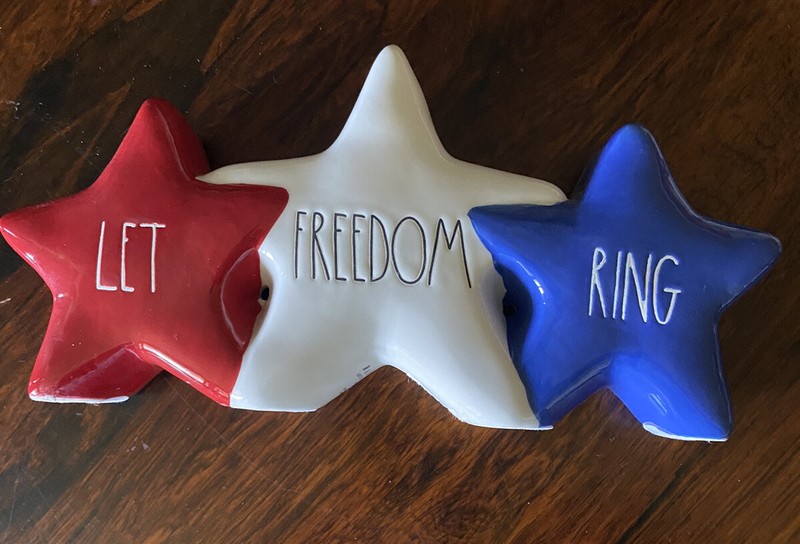 Rae Dunn “Let Freedom Ring”Patriotic Ceramic Decor /Red White Blue Stars NEW