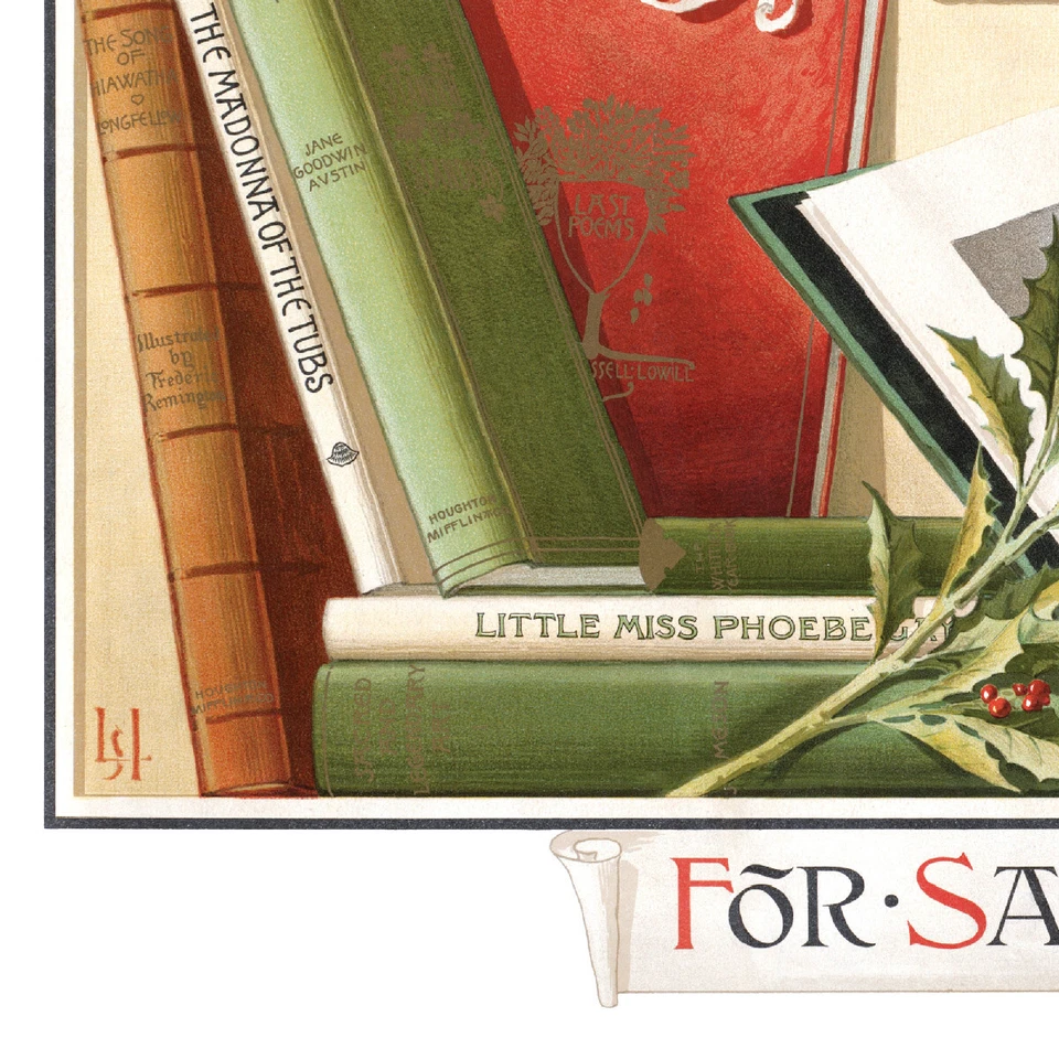 Poster Holiday Books, 1895 | 24x18" Mid size | Old store ad Boston reading art - Image 3 of 4