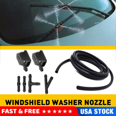 7pc Car Windshield Washer Wiper Sprayer Nozzle Spray Jet 2m Hose Tube Connectors