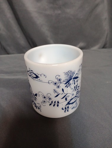 Vintage Hazel Atlas Platonite Milk Glass Mug Blue Vine - Picture 5 of 7