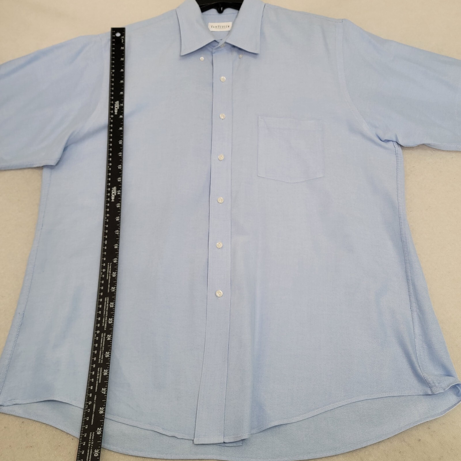 Van Heusen Shirt Mens BLUE 17 S/S Button-UP Casual Work Wear Dress Casual Logo thumbnail 6