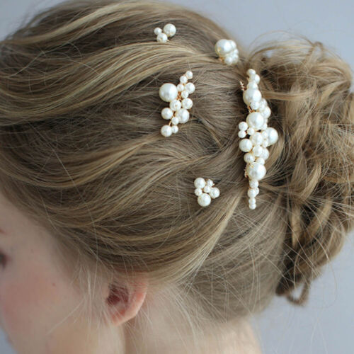 5pcs Wedding Pearl Hair Pins for Brides Rhinestone Bridal Accessory - Afbeelding 1 van 11