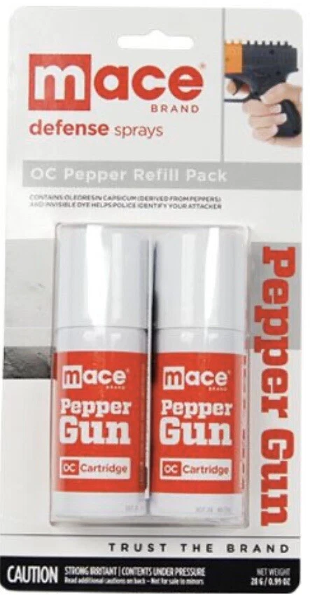 PISTOLA DE PIMIENTA POLICÍA 2 Mace Spray RECARGA OC Cartucho Paquete Doble Kit 4" TINTE INVISIBLE Foto 3 de 4