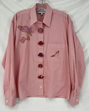 Las Olas Womens Red Hat Society Striped Bling Blouse Size Medium + Button Covers