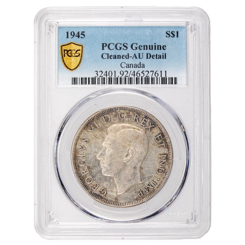 Canada 1945 $1 Silver Dollar Coin Better Date! - PCGS AU Details Cleaned