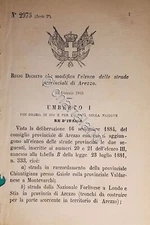 Decree Kingdom of Italy - Modify the list of provincial roads of Arezzo 1885