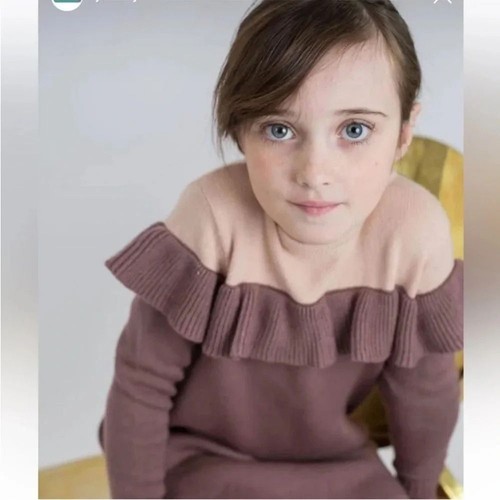 TAKE NOTE Girls Two Tone Cream / Brown Knit Sweater Dress with Ruffle Size 16 - Picture 11 of 12