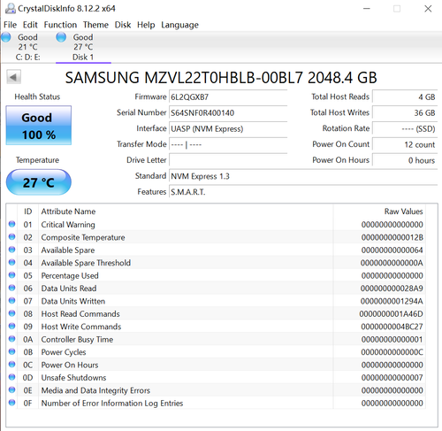 Samsung PM9A1 MZVL22T0HBLB-00BL7 2048GB NVMe M.2 2280 PCIe4.0 2TB SSD Updated - Picture 9 of 10