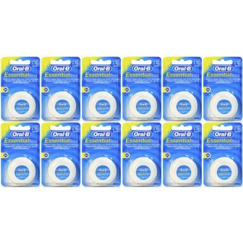 12 x Oral-B Essential Floss Dental Floss Regular 50m, Non-Waxed - Removes Plaque - Picture 1 of 5