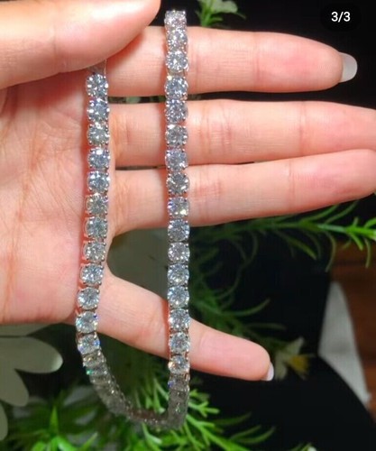 4mm Round Cut 28 TCW Moissanite 18" Men Tennis Necklace 14K White Gold Plated - Picture 3 of 7