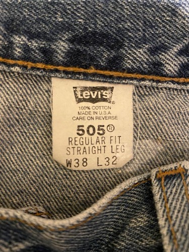 Levi’s 38/32 Irregular 505 VTG stained made in USA blue Straight Leg jeans - Picture 7 of 12