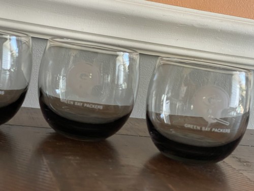 Vintage Green Bay Packers NFL Roly Poly Cocktail Glasses Smoke Lowball Set Of 4 - Picture 3 of 8