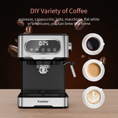 Kwister Espresso Machine 15 Bar High Pressure Foaming Coffee Maker LCD Digital