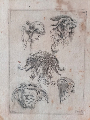 Mitelli Original Aquaforte Print Antique 17th Century Study Mascheroni Aries